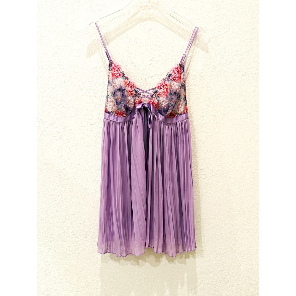 NWT Victoria's Secret Lavender Floral Lace Slip Dress Chemise L Coquette Y2K